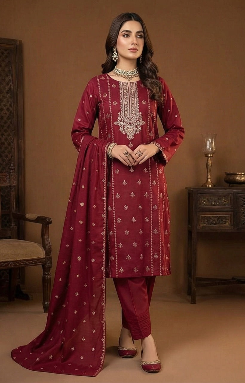 Bareeze - Karandi 2Pc Premium Embroidered Unstitched Suit