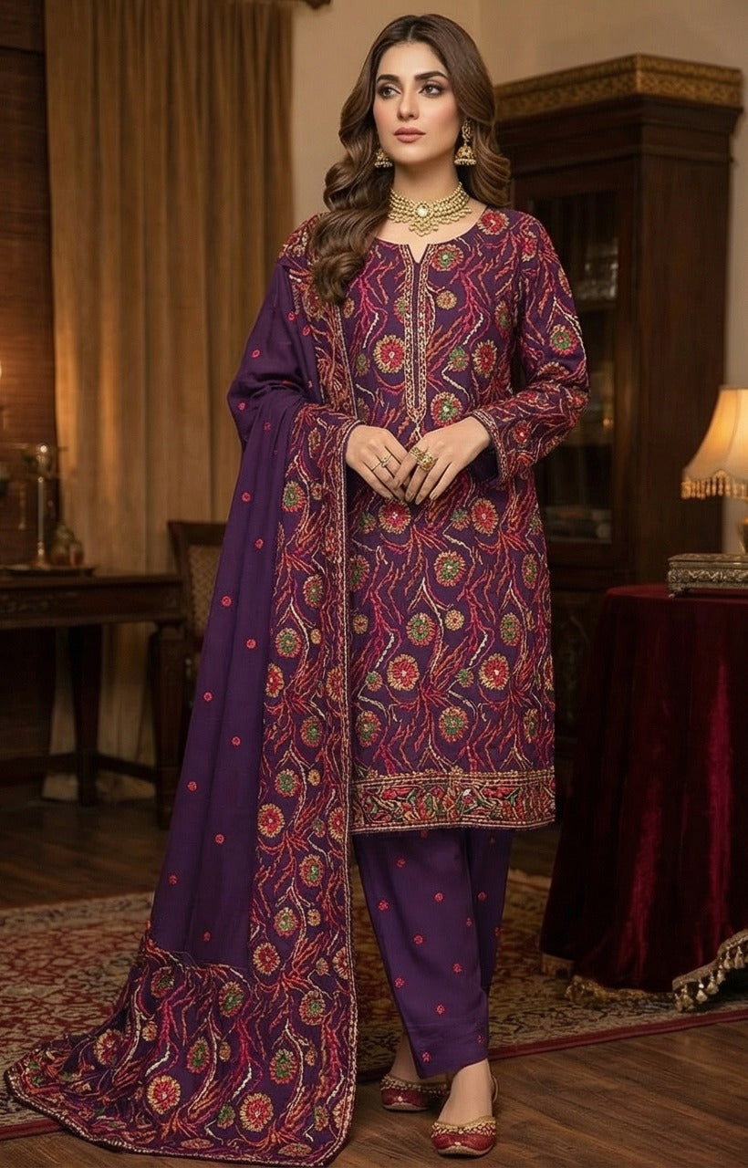 Bareeze - Karandi 2Pc Premium Embroidered Unstitched Suit