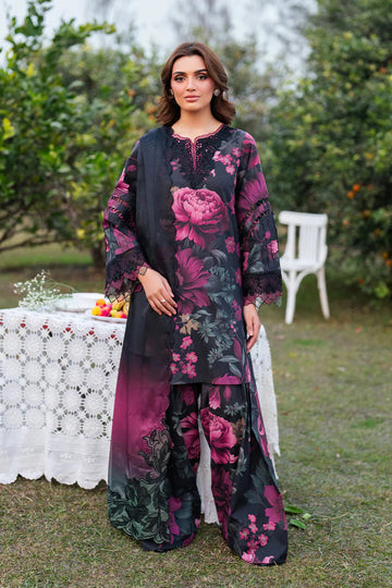 Iznik | Black Multi - Lawn Printed With Chiffon Embroidered Dupatta